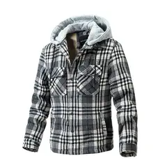 TIOZONEY - Chaqueta a cuadros con gorro para hombre