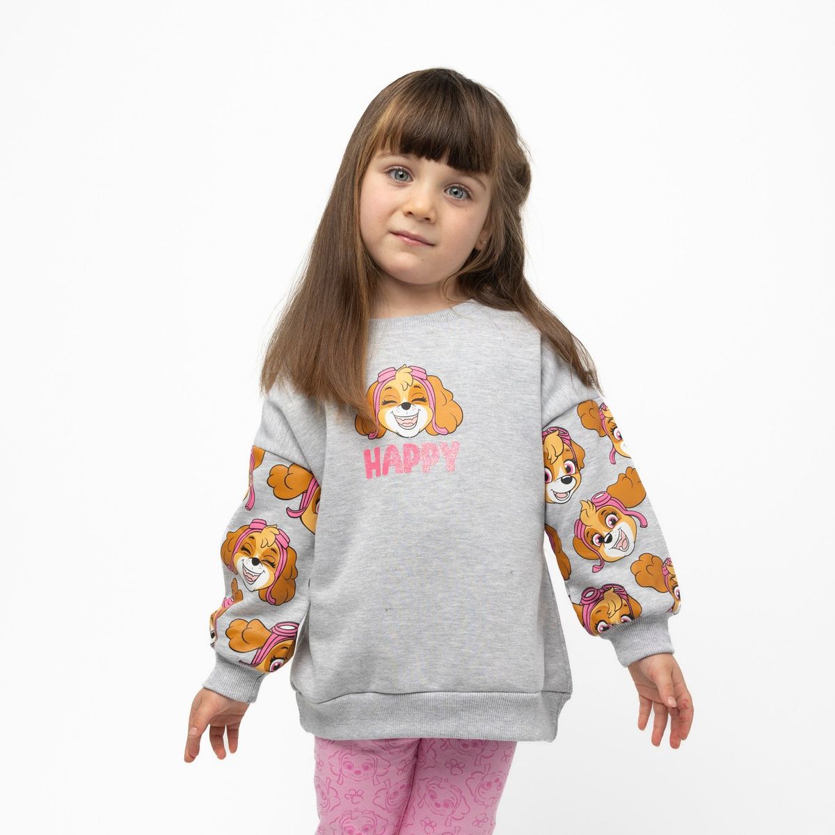 PAW PATROL - Poleron Niña Caras Smile Gris Paw Patrol