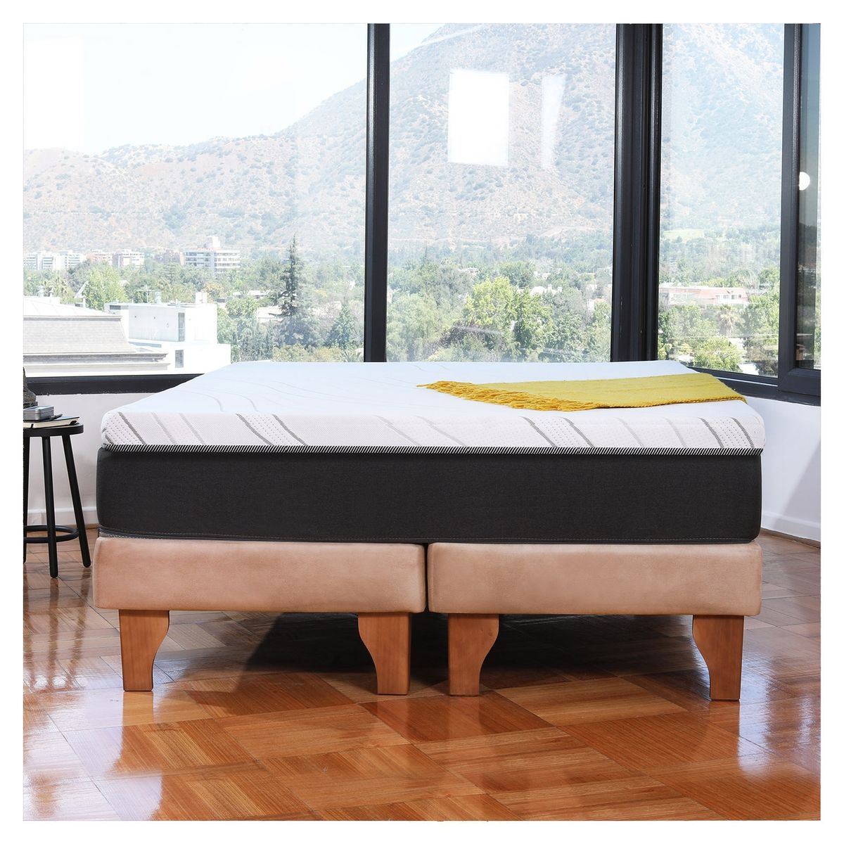 LATAM HOME - CAMA ZEN TOP FOAM HYBRID CUERO KENTUCKY BEIGE SUPER KING