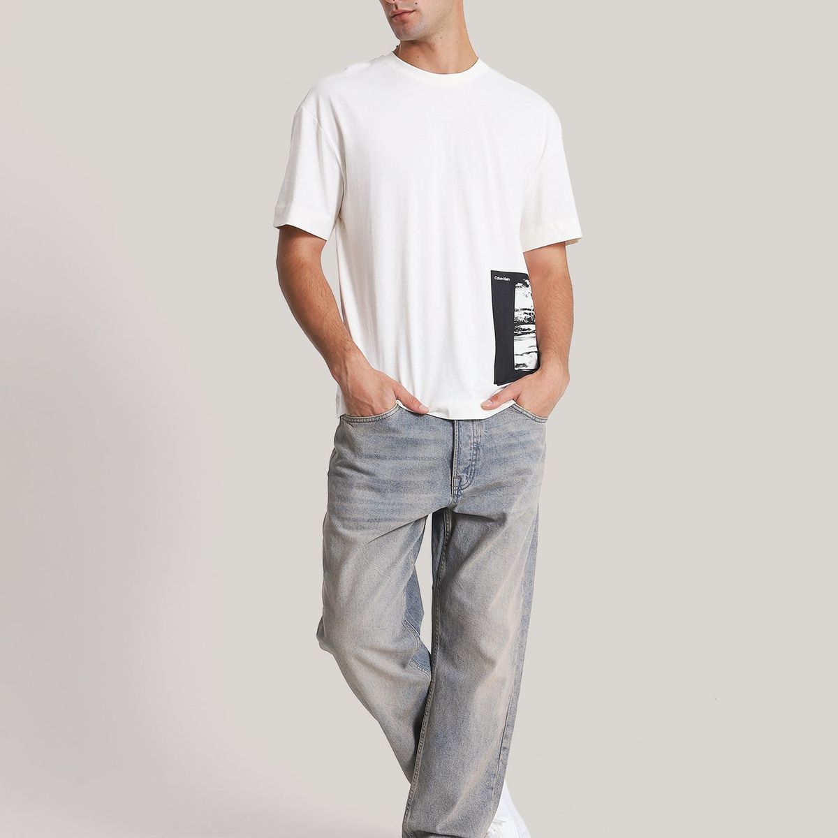 CALVIN KLEIN - Polera Horizon Print Blanco Calvin Klein