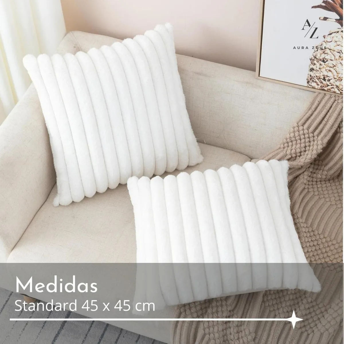 AZ AURAZEUS - Fundas De Cojines Set X2 Cama Sillon Suave BLANCA 45 X 45 Almohada