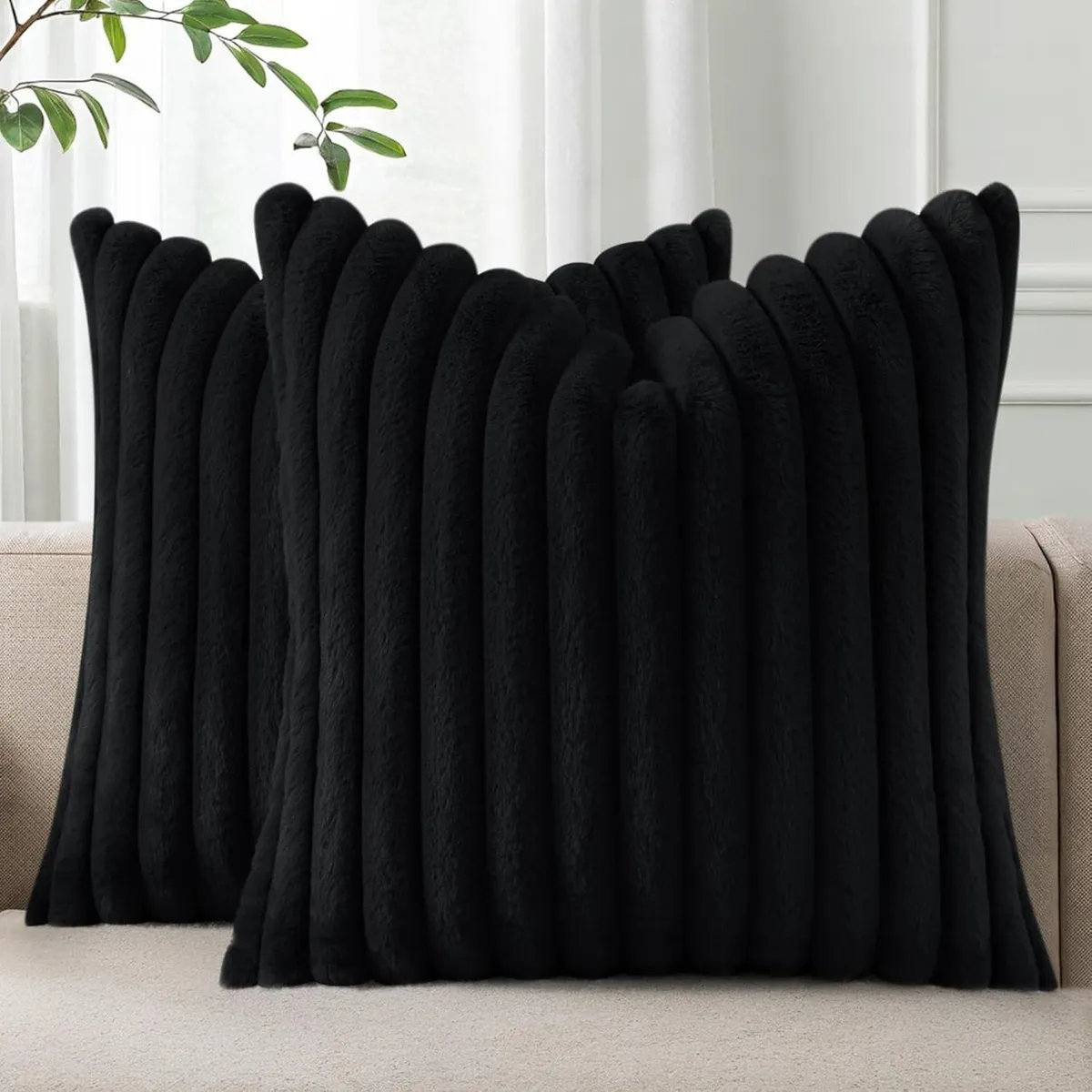 AZ AURAZEUS - Fundas De Cojines Set X2 Cama Sillon Suave Negro 45 X 45 Almohada