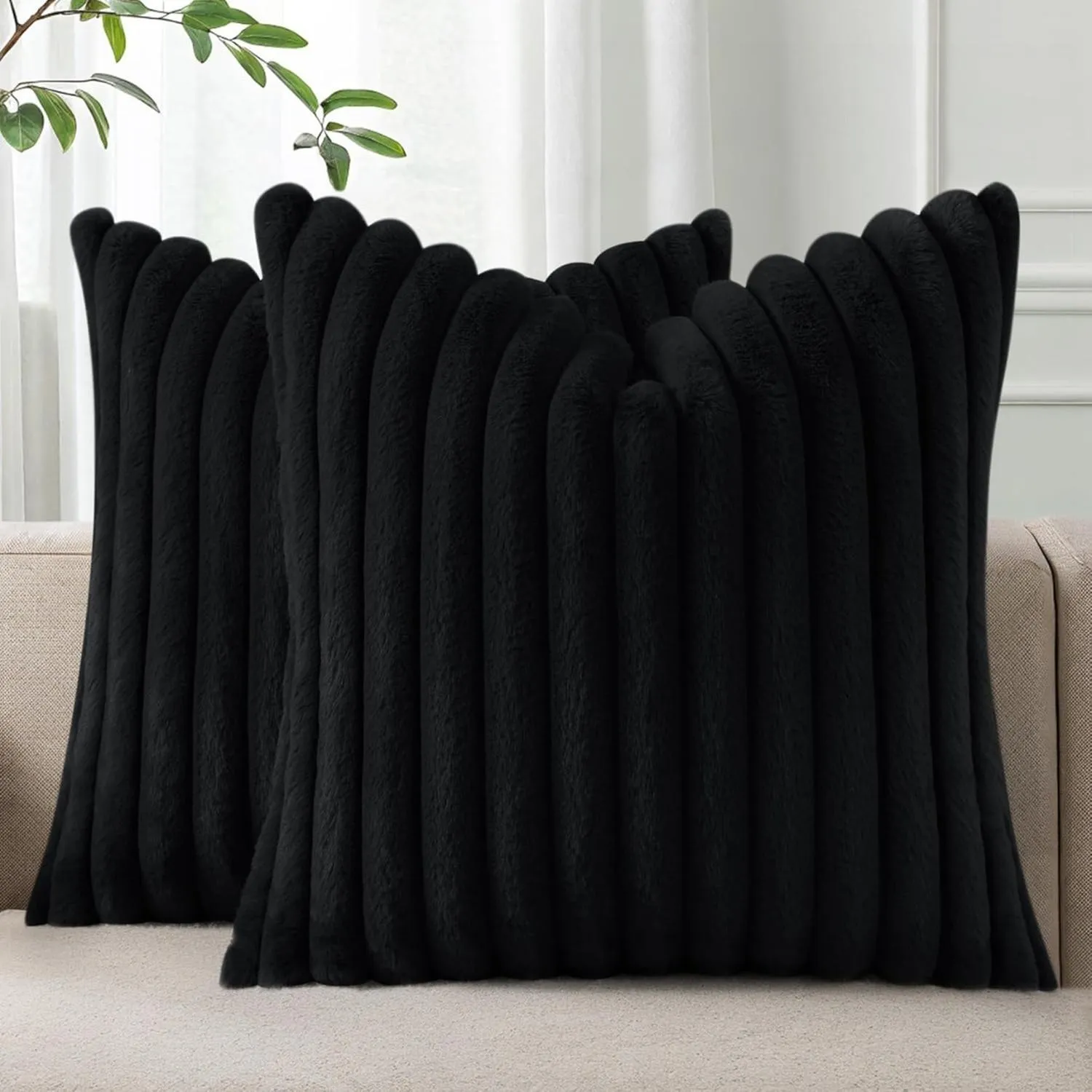 Fundas De Cojines Set X2 Cama Sillon Suave Negro 45 X 45 Almohada