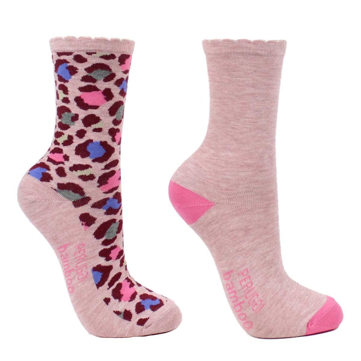 PERUGGI - 2 Pares Calcetín Bamboo Animal Print Largo 3/4 Malva