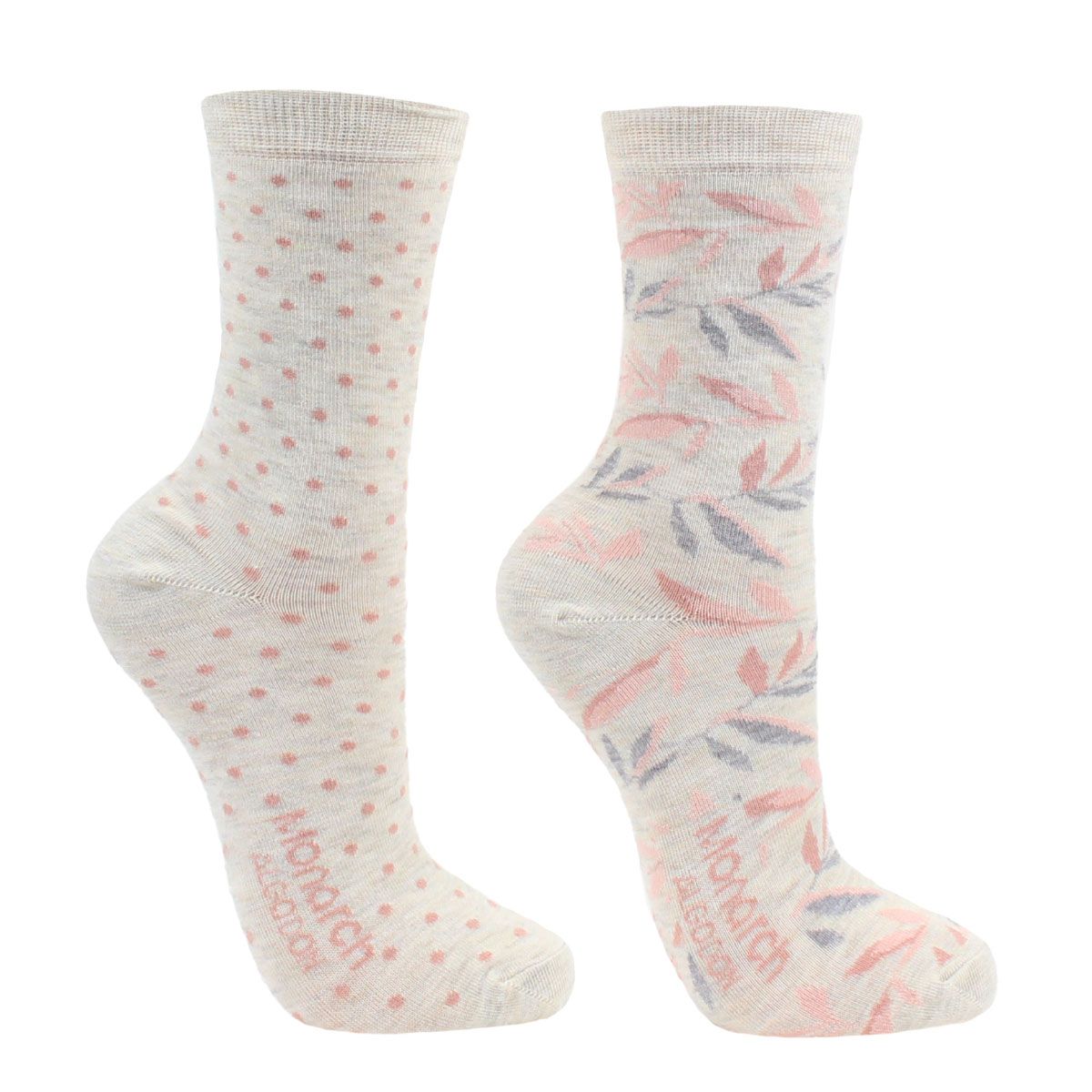 MONARCH - 2 Pares Calcetín Algodón Hojas Largo 3/4 Crudo