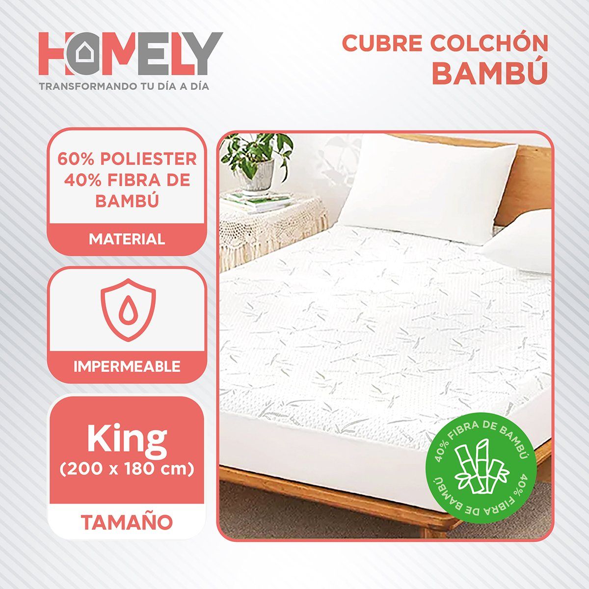 HOMELY - Cubre Colchon Bambu Cobertor Impermeable King