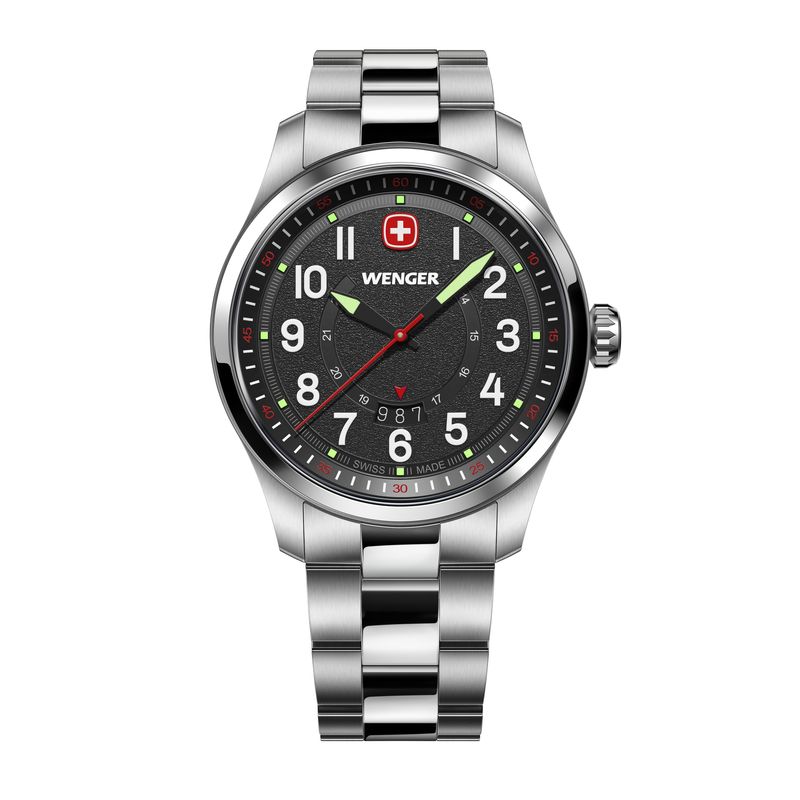 WENGER - Reloj Terragraph dial negro 43 mm correa acero Wenger