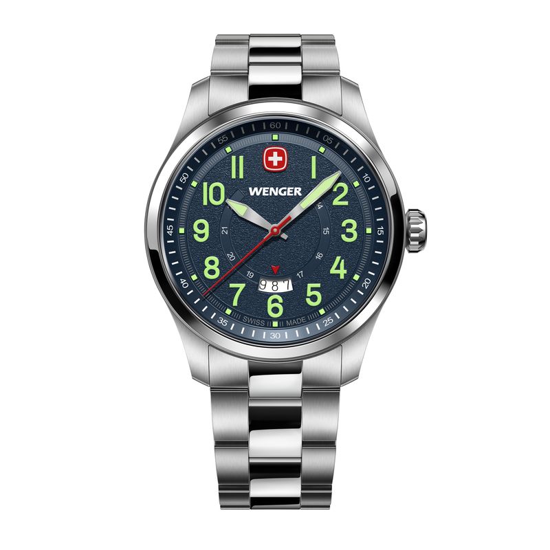 WENGER - Reloj Terragraph dial azul 43 mm correa acero Wenger