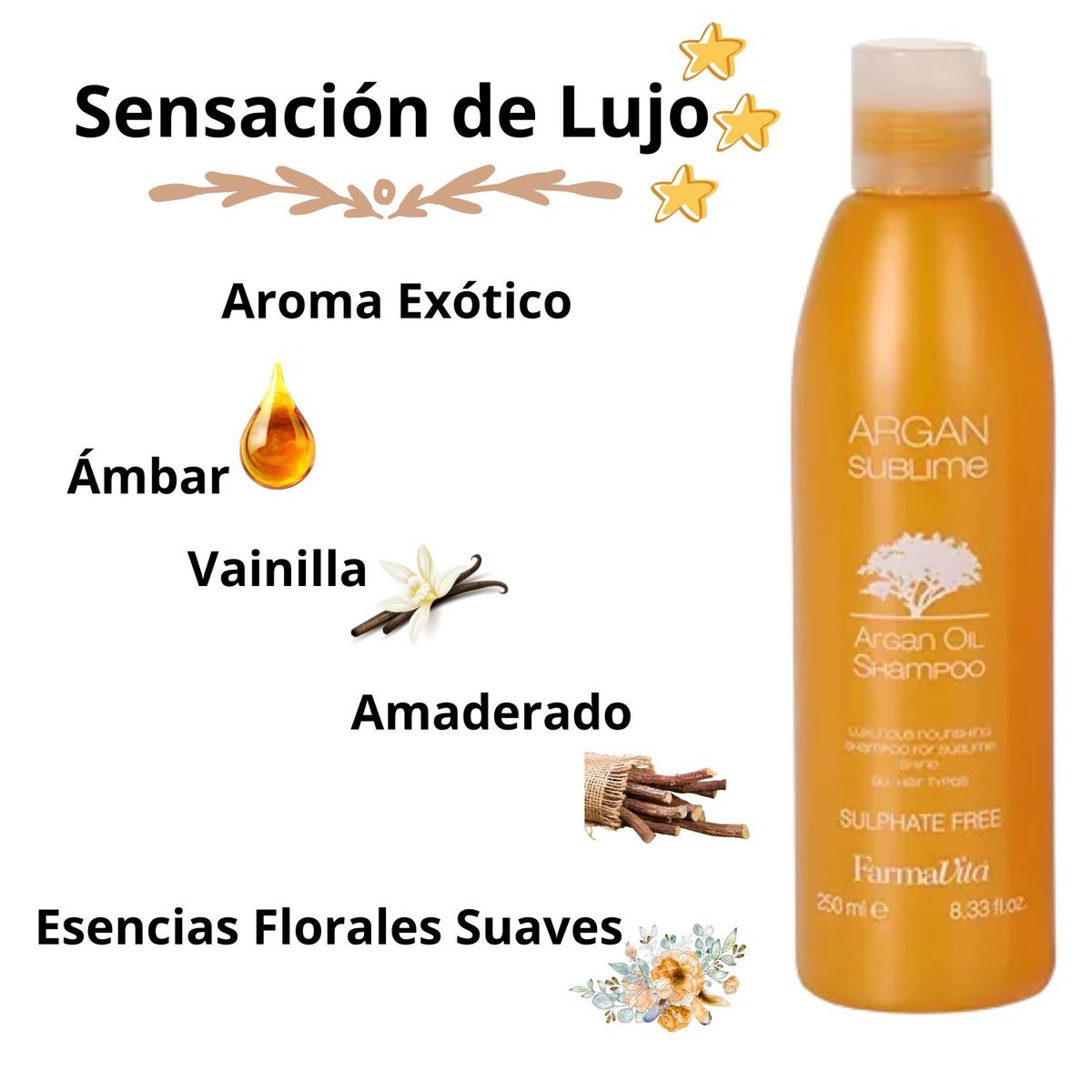 FARMAVITA - Shampoo Farmavita  Argan Sublime 250ml Hidrata Fortalece Nutre Omega 6 Vitamina E