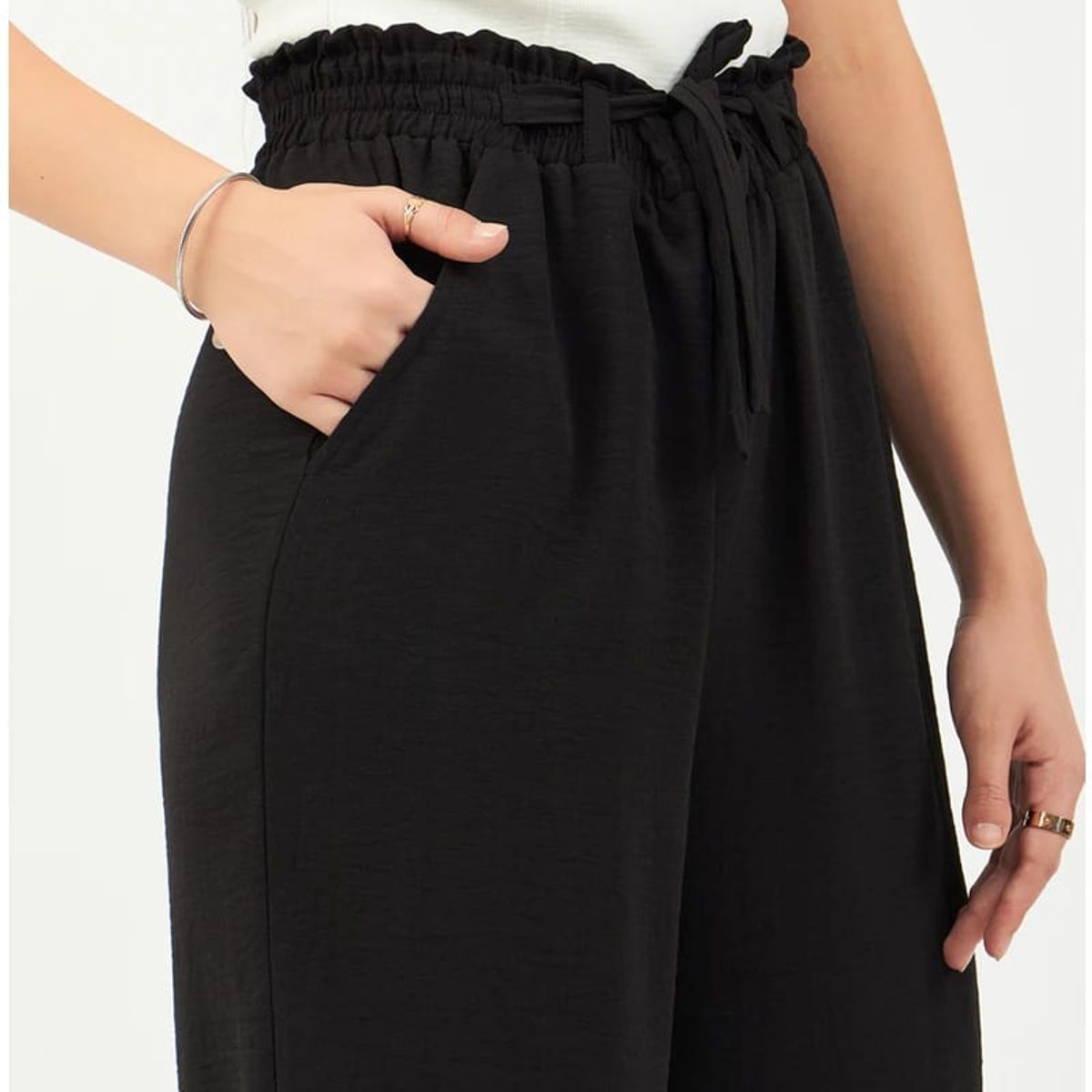 MROTTO - Jogger Buzo Mujer Tiro Alto Negro con Cintura Ajustable