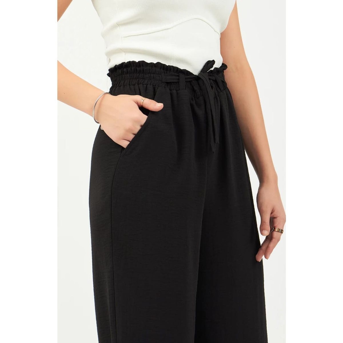 MROTTO - Jogger Buzo Mujer Tiro Alto Negro con Cintura Ajustable