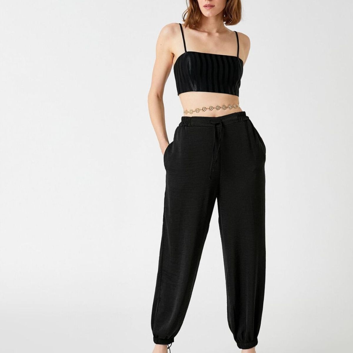 MROTTO - Jogger Buzo Mujer Tiro Alto Negro con Cintura Ajustable