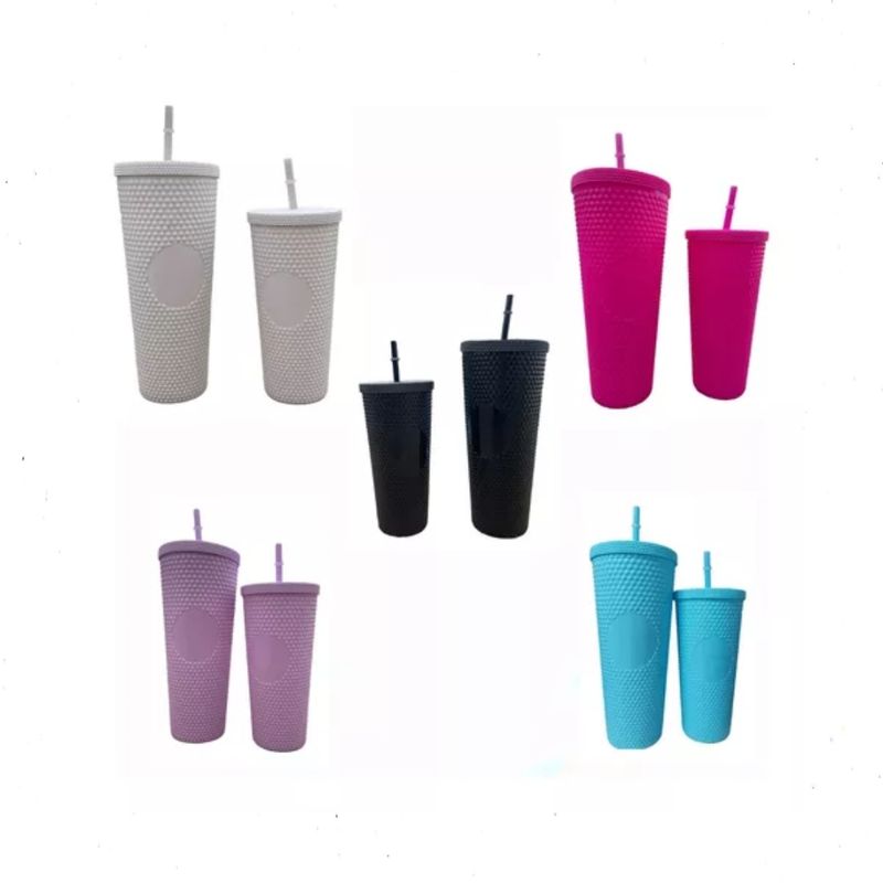 GENERICO - Pack De 2 Vasos Tipo Starbucks Con Bombilla Color Fucsia
