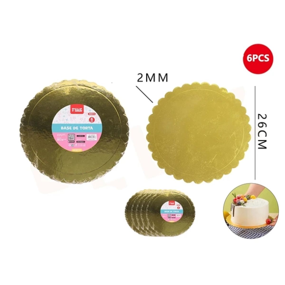 GENERICO - Base De Torta Dorado 26Cm Espesor 2mm