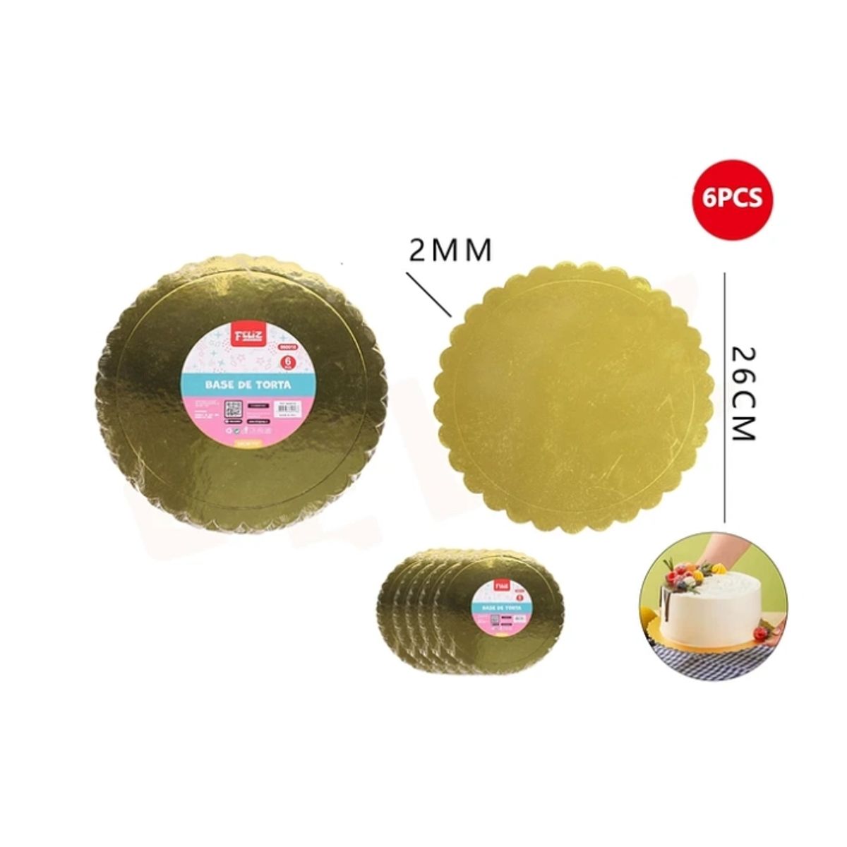 GENERICO - Base De Torta Dorado 26Cm Espesor 2mm