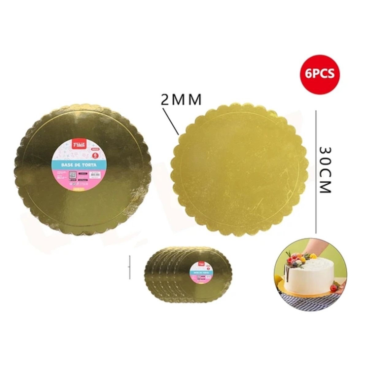 GENERICO - Base De Torta Dorado 30Cm Espesor 2mm