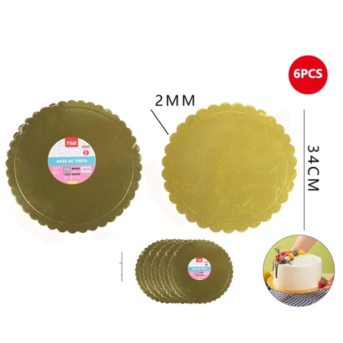 GENERICO - Base De Torta Dorado 34Cm Espesor 2mm