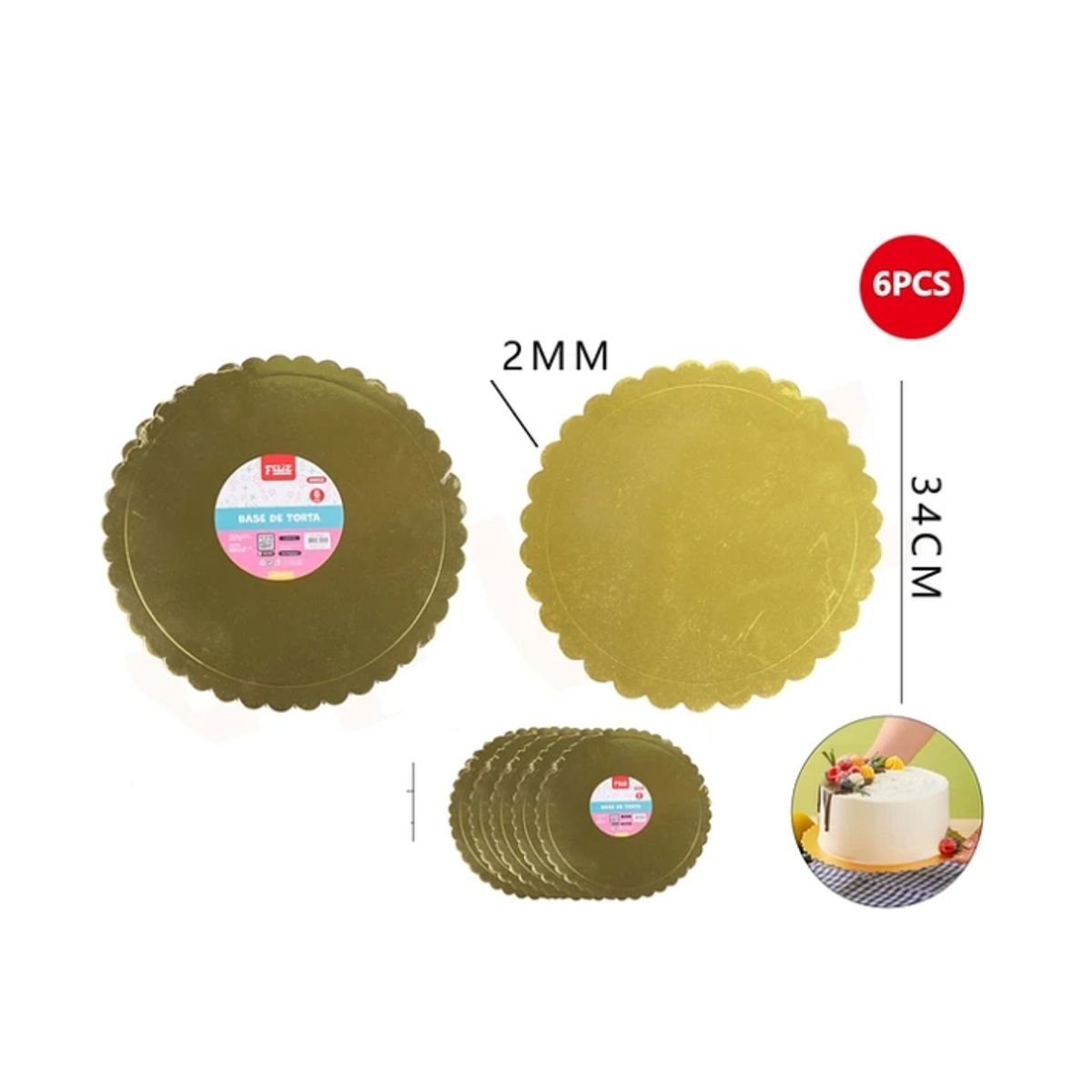 GENERICO - Base De Torta Dorado 34Cm Espesor 2mm