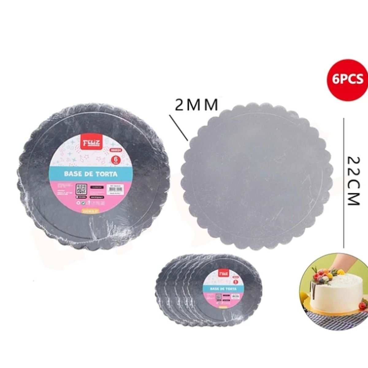 GENERICO - Base De Torta Plata 22Cm Espesor 2mm