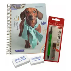 GENERICO - Pack Cuaderno Triple Diseño Perro Salchicha Portaminasgomas