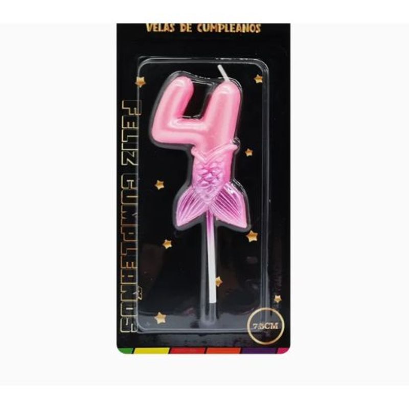 GENERICO - Velas Cumpleaños Cola Sirena Color Rosa Numero 4