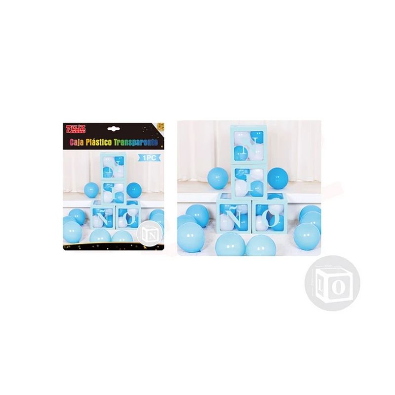 GENERICO - Caja Plástica Transparente Nino Celeste