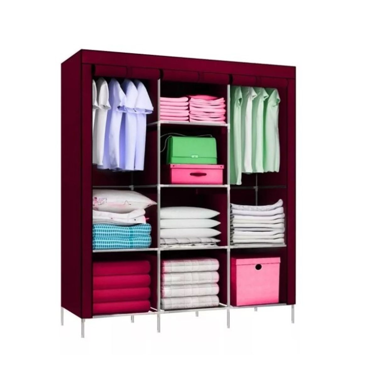 GENERICO - Práctico Armario Clóset Ropero Armable Grande Baño 88130 Bordó