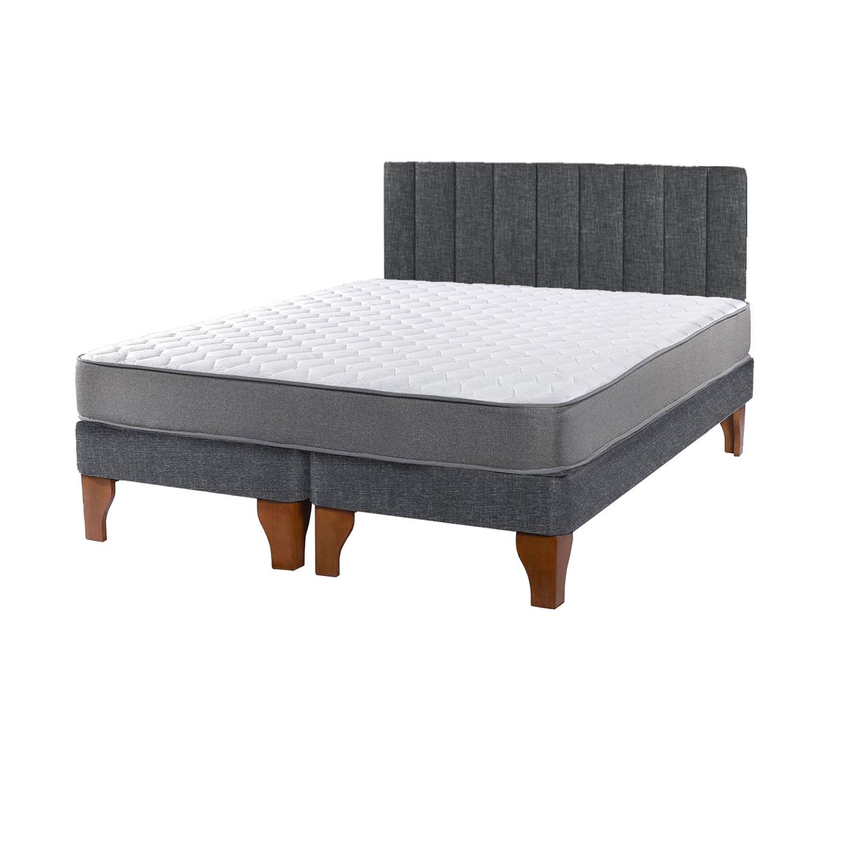5 SUEÑO - Cama Europea Gris + Respaldo Tubular 2 Plazas 150x190cm 5º Sueño