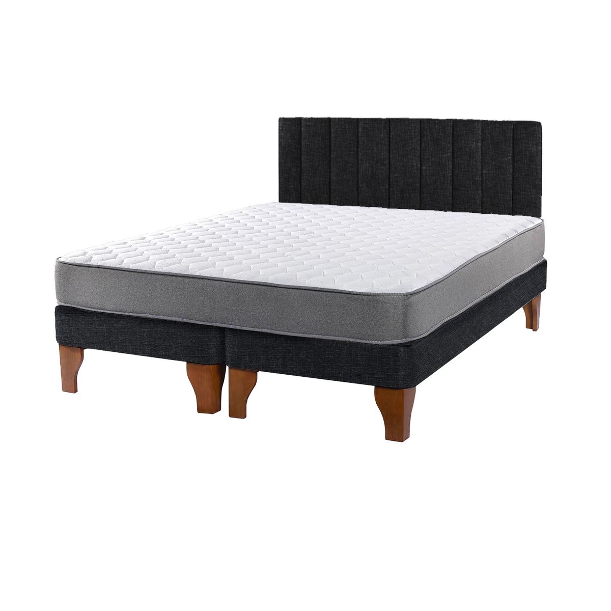 5 SUEÑO - Cama Europea Negra + Respaldo Tubular 2 Plazas 150x190cm 5º Sueño