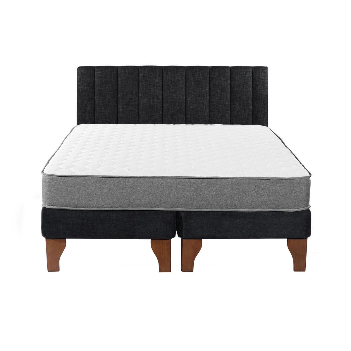 5 SUEÑO - Cama Europea Negra + Respaldo Tubular 2 Plazas 150x190cm 5º Sueño