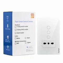 SMART LIFE - Interruptor Inteligente Wifi Placa Vidrio 2 Canal + Enchufe- Blanco