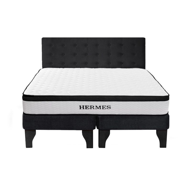 5 SUEÑO - Cama Europea 2 Plazas Hermes + Respaldo Capitoné Negro