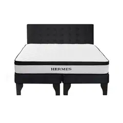 5 SUEÑO - Cama Europea 2 Plazas Hermes + Respaldo Capitoné Negro