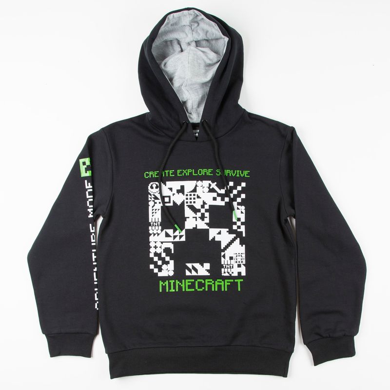 MINECRAFT - Poleron con Gorro Niño Creeper Negro Minecraft
