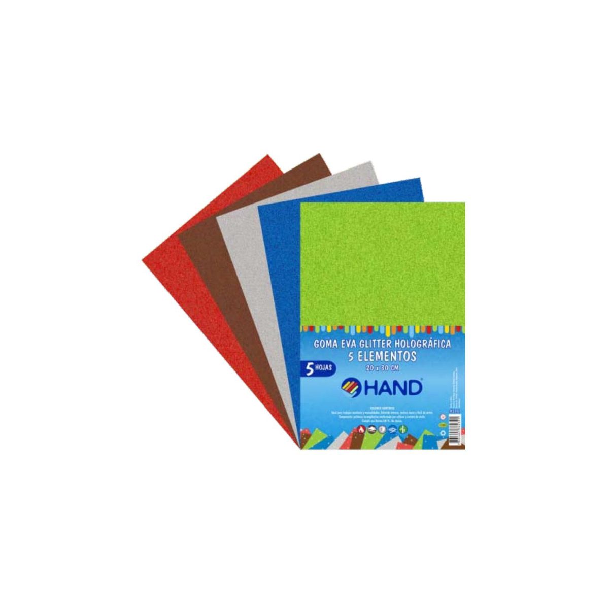 HAND - Pack 50 Hojas Goma Eva Glitter Holográfica 20x30cms Colores - SC