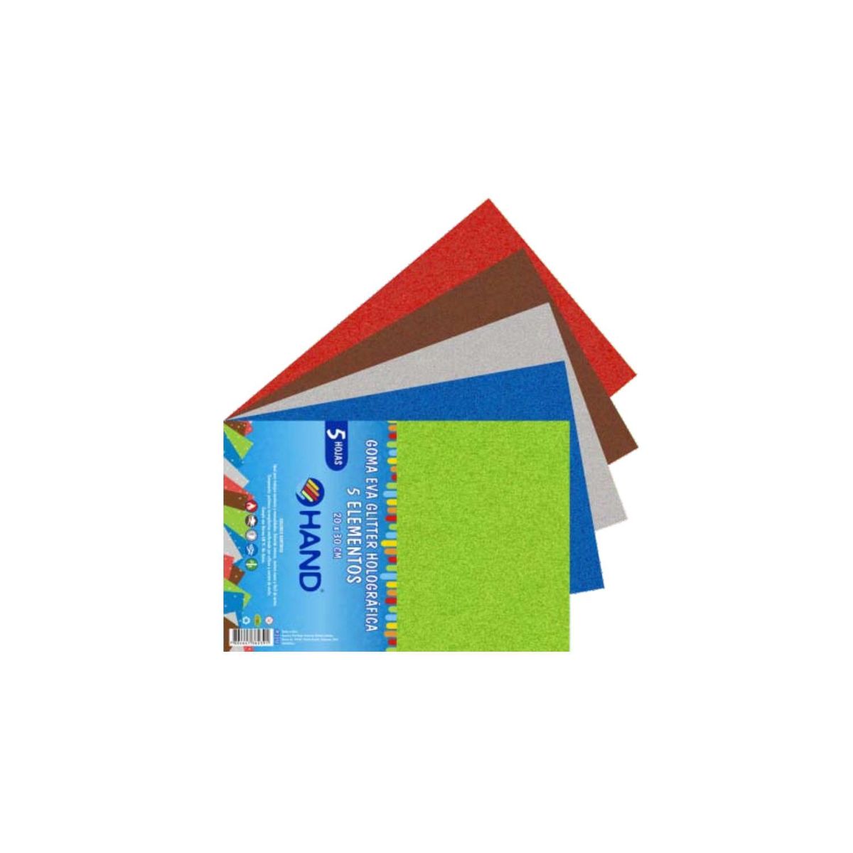 HAND - Pack 50 Hojas Goma Eva Glitter Holográfica 20x30cms Colores - SC