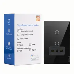 SMART LIFE - Interruptor Inteligente Wifi Placa Vidrio 1 Canal + Enchufe- Negro