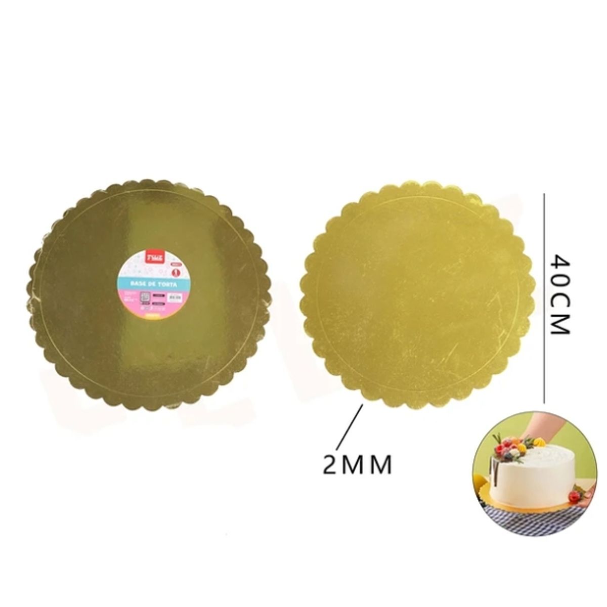 GENERICO - Base De Torta Dorado Flor 40Cm Espesor 2mm