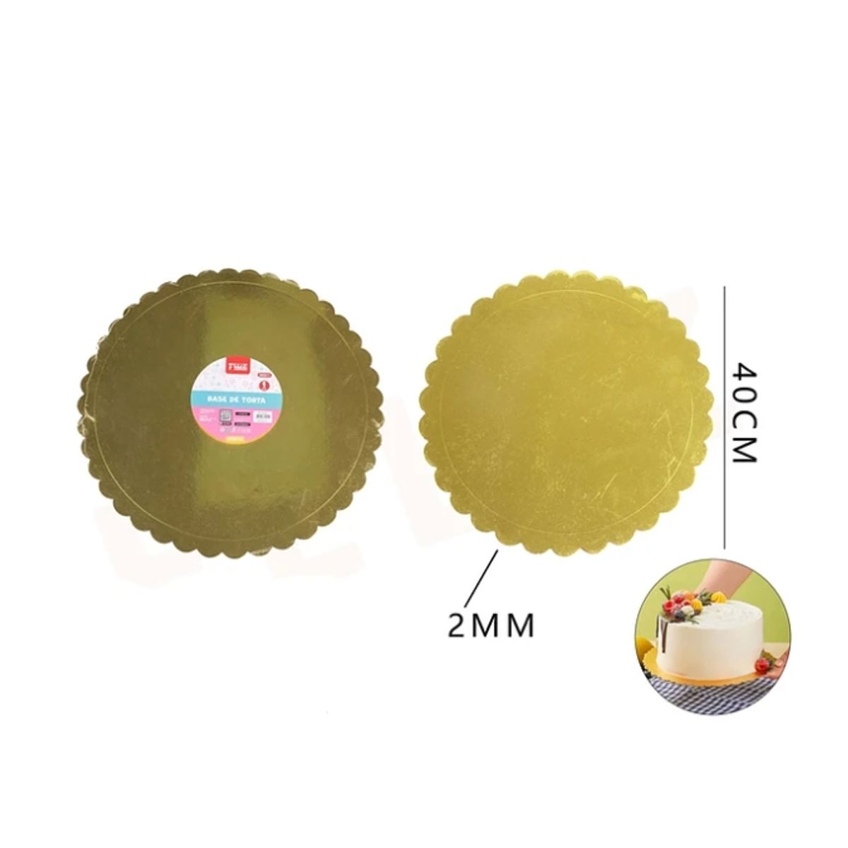 GENERICO - Base De Torta Dorado Flor 40Cm Espesor 2mm