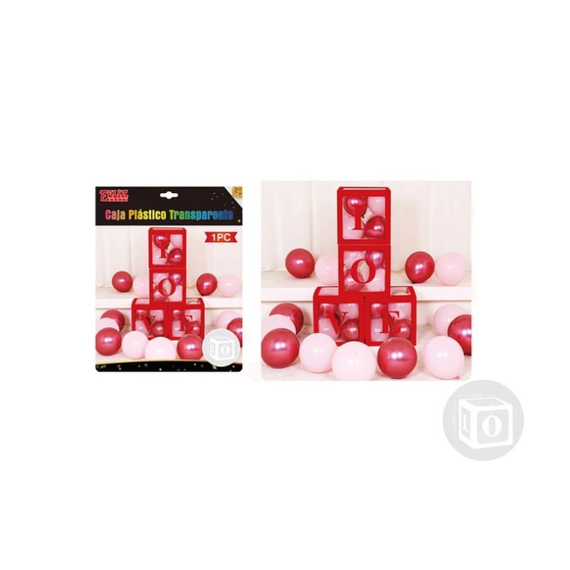 GENERICO - Caja Plástica Transparente Love Rojo