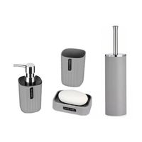 Set Baño 4 Piezas Taza Jabonera Dispensador Escobilla Gris