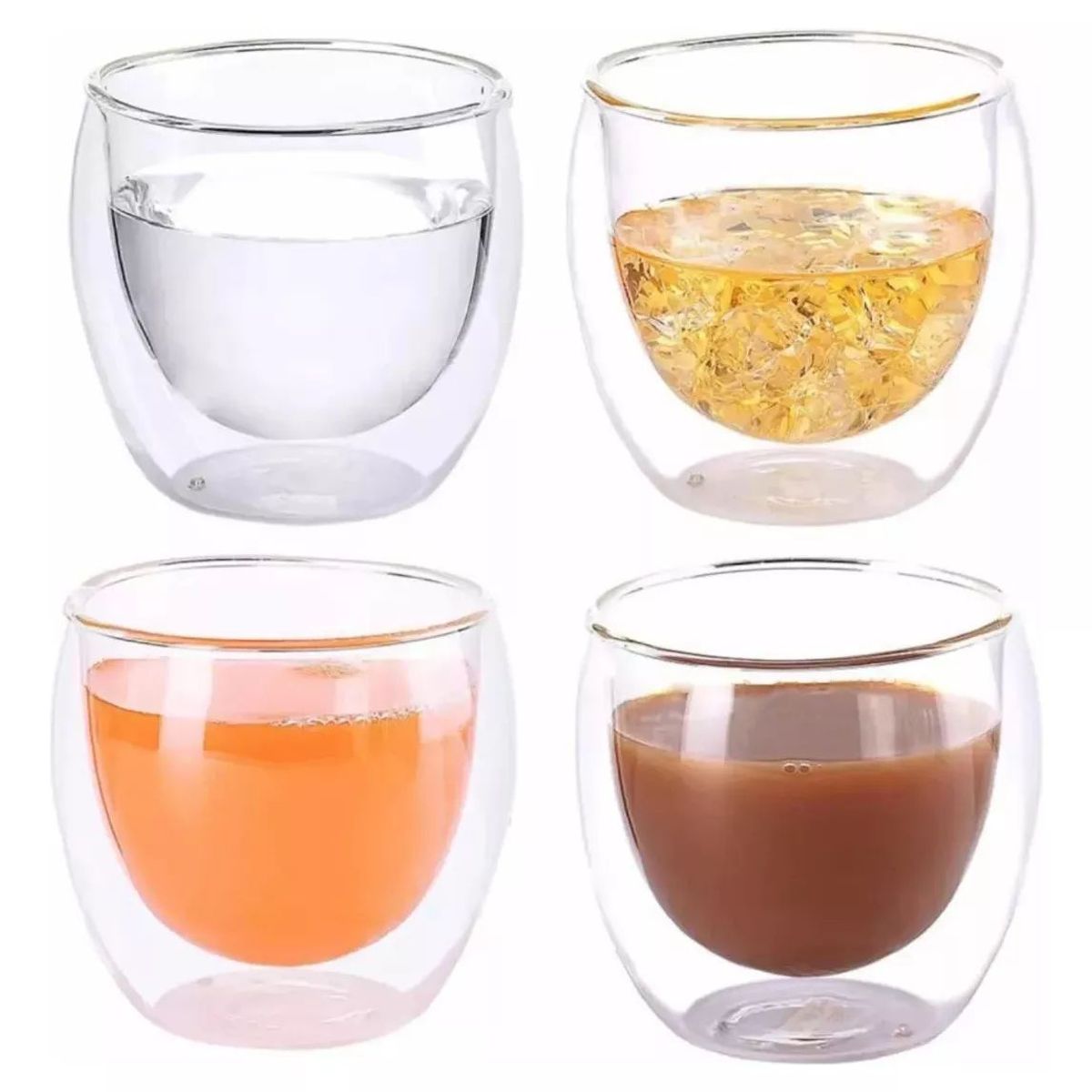 KUANGYE - Taza Cafe Expresso 4 Vasos Vidrio Doble Pared Térmica 80 Ml