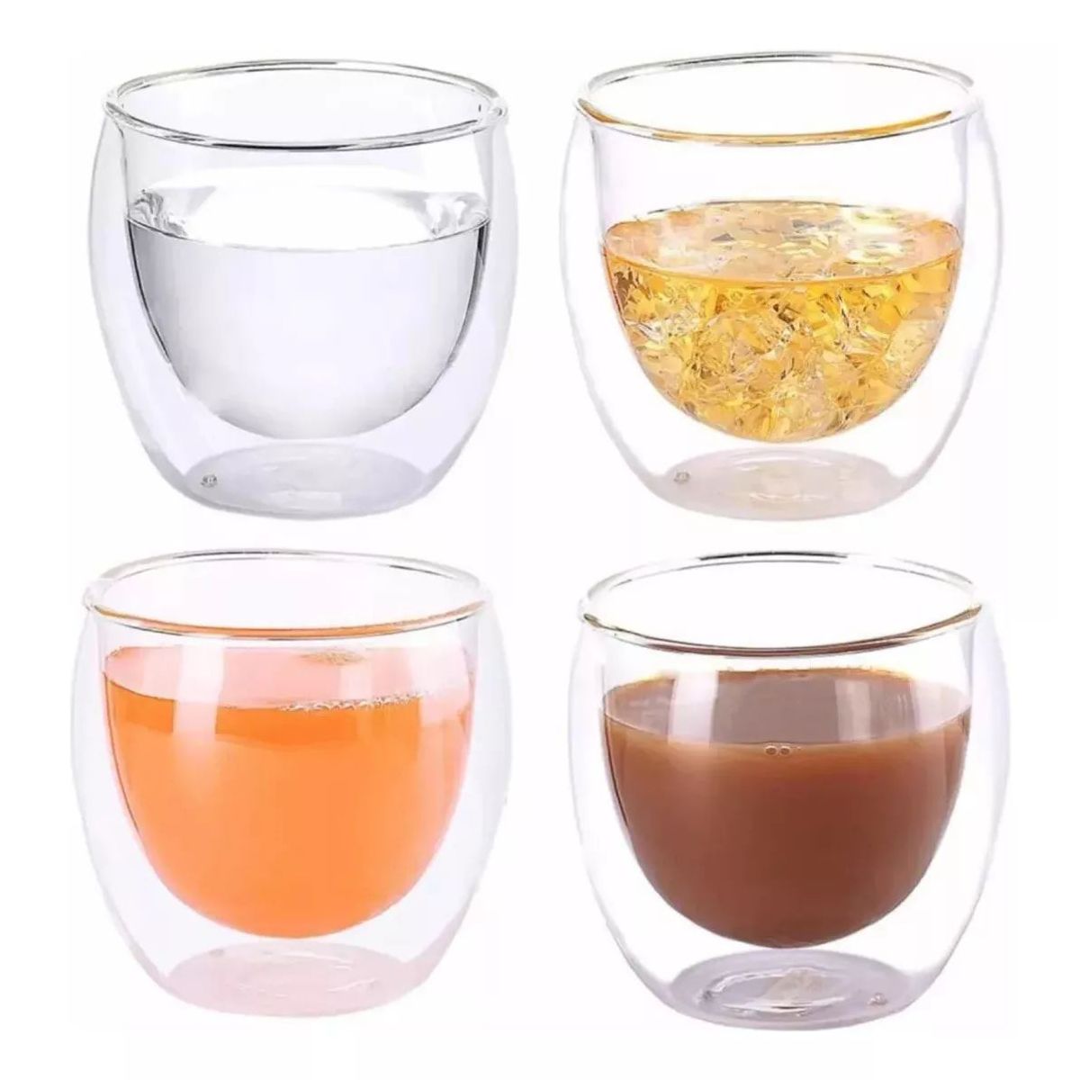 KUANGYE - Taza Cafe Expresso 4 Vasos Vidrio Doble Pared Térmica 80 Ml