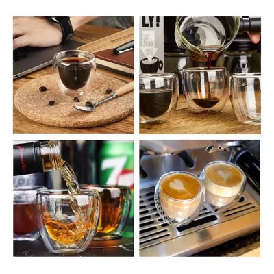 Imagen 2 del producto Taza Cafe Expresso 4 Vasos Vidrio Doble Pared Térmica 80 Ml