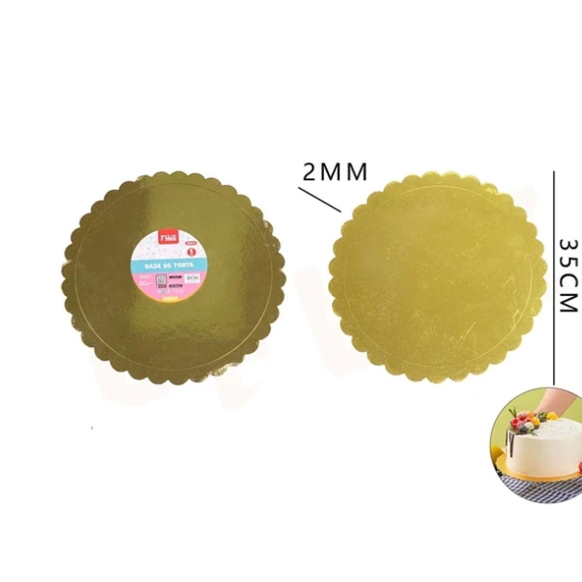 GENERICO - Base De Torta Dorado Flor 35Cm Espesor 2mm