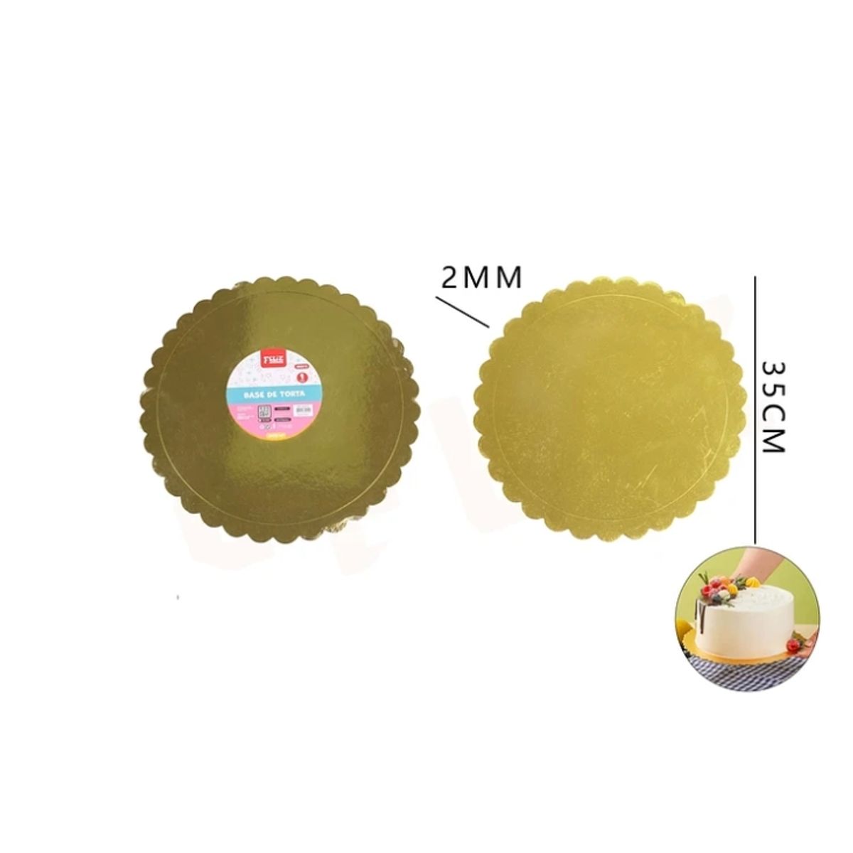 GENERICO - Base De Torta Dorado Flor 35Cm Espesor 2mm