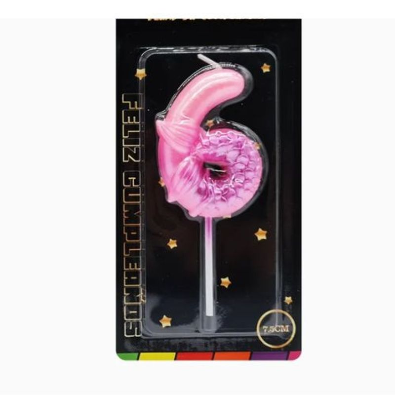 GENERICO - Velas Cumpleaños Cola Sirena Color Rosa Numero 6