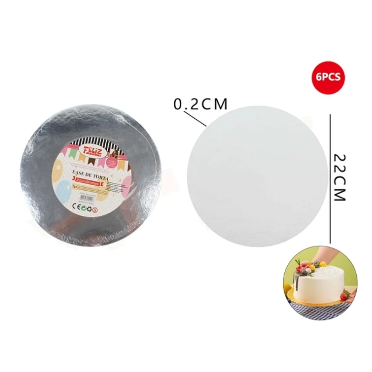 GENERICO - Bandejas De Torta Plateada Redonda 22 Cm 6 Pcs