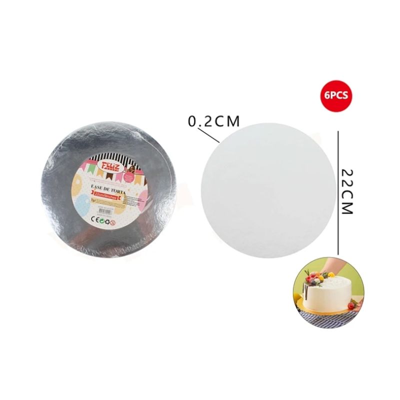 GENERICO - Bandejas De Torta Plateada Redonda 22 Cm 6 Pcs