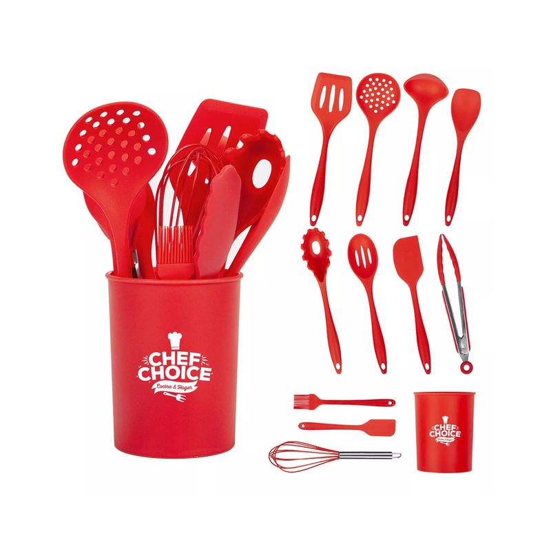 GENERICO - Set 12pcs Utensilios De Cocina De Silicona Antiadherentes Color Rojo